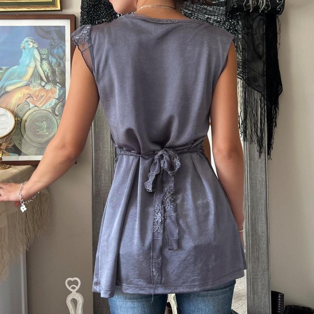 Per Una Speziale Gray Fairy Grunge Pleated Mini Dress Floral Lace Tunic Top 10 - Picture 5 of 5